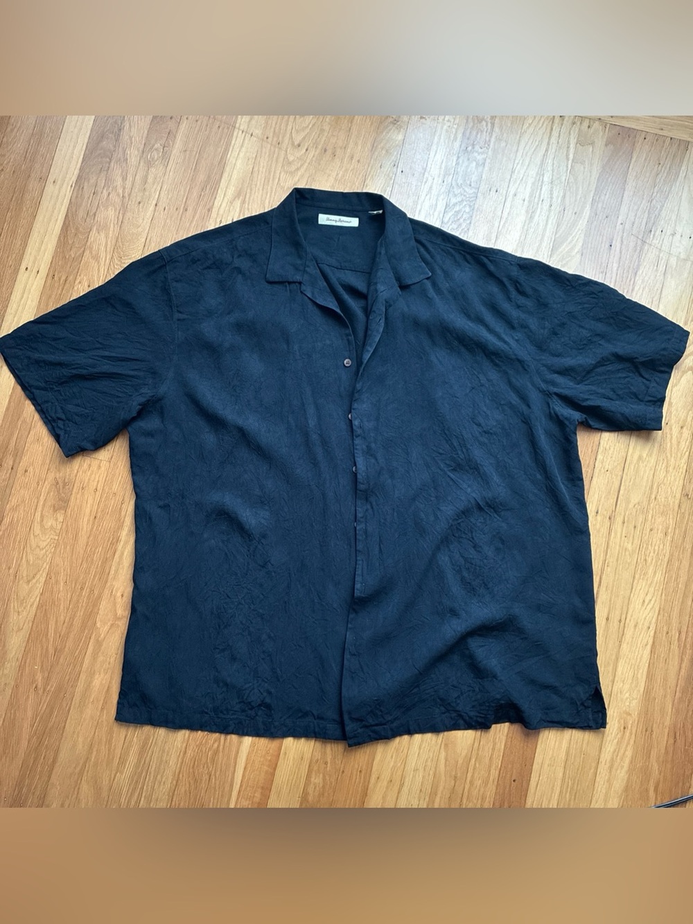 Tommy Bahama mens 4XB Big black 100% silk Hawaiian camp shirt EUC